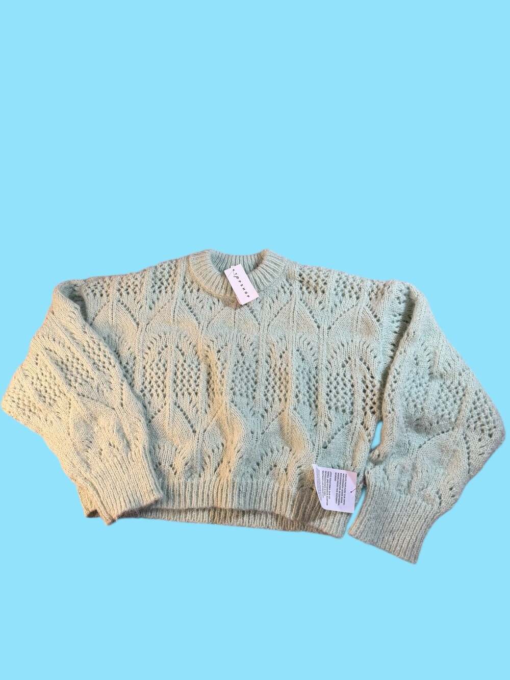 Topshop Mint Green Knitted Crop Pointelle Jumper Sweater